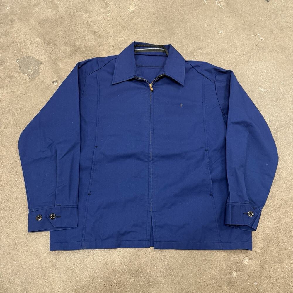 Vintage 80s Mechanic Full Zip Rockabilly Blue Work Jacket Mens XL